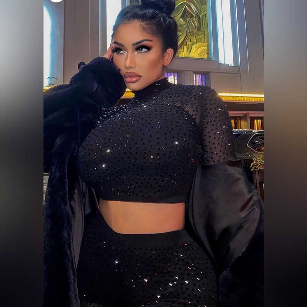 Fashion Nova Lead Example Rhinestone Crop Top Pants Set - Picture 5 of 11